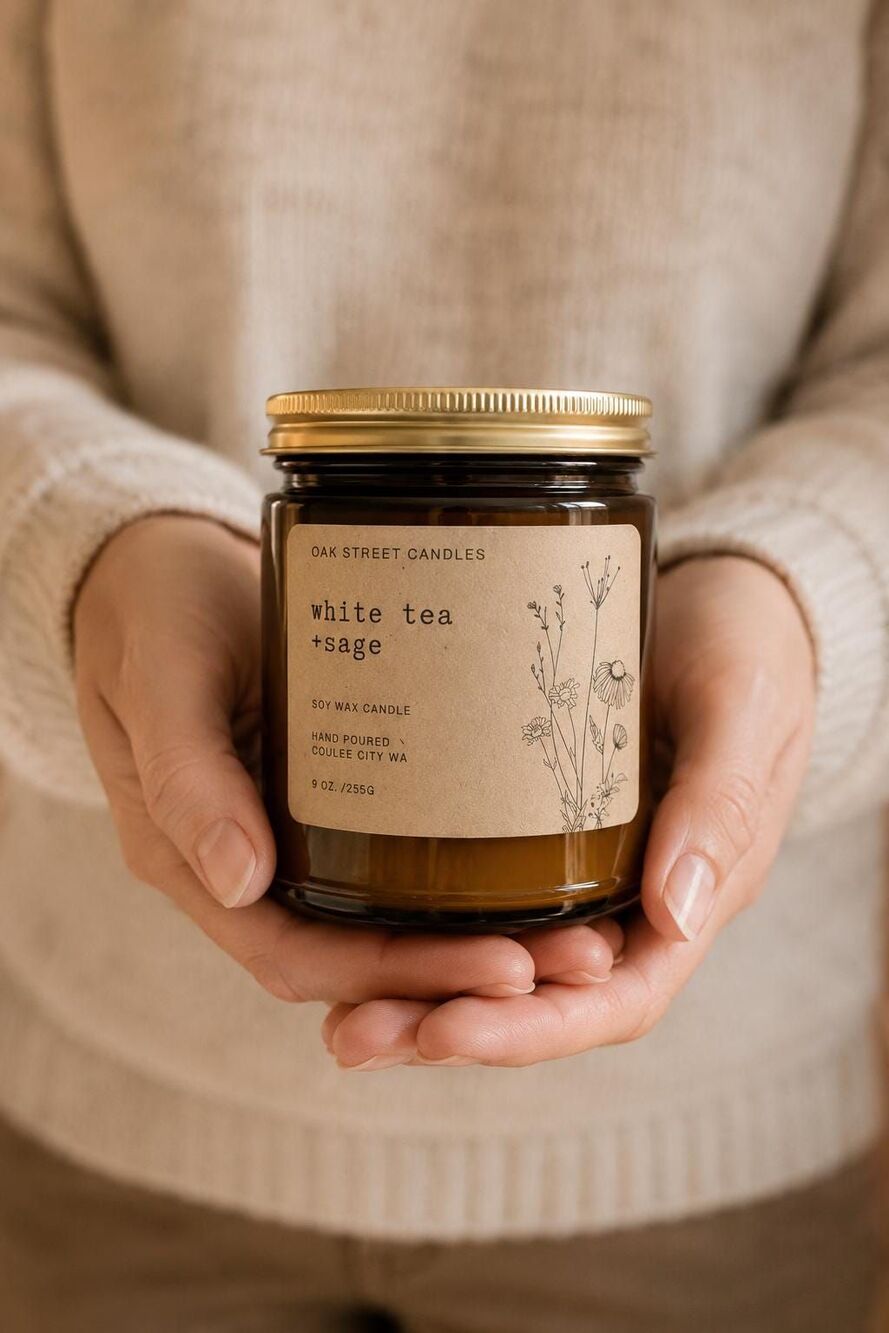 Oak Street Candles White Tea + Sage Soy Candle 9oz